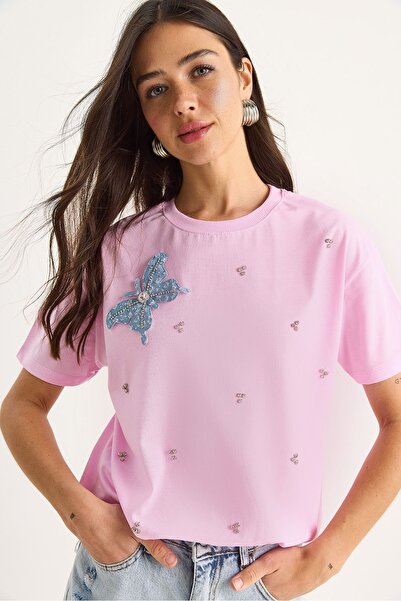 Hiccup Tricou cu mânecă scurtă LUCCI, cu accesorii fluture și decorațiuni cu ...