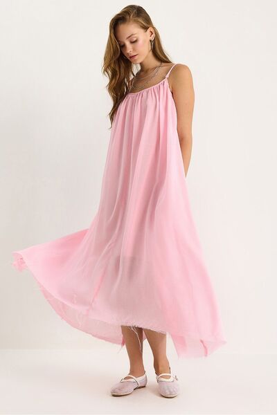 Hiccup Striped midi dress with round collar