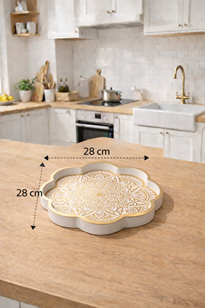 ZucciHome Akdeniz Esintisi Dekoratif Yaldızlı Küçük Papatya Sunum Tepsisi | D...