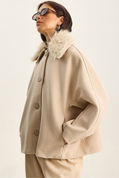 Hiccup LUCCI Palton supradimensionat din pluș cu guler de blană