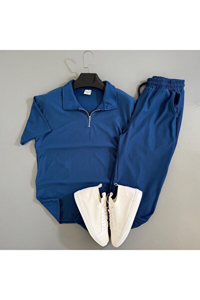 WENMİNG Men's Ribbed Ottoman Fabric T-Shirt and Pants Set