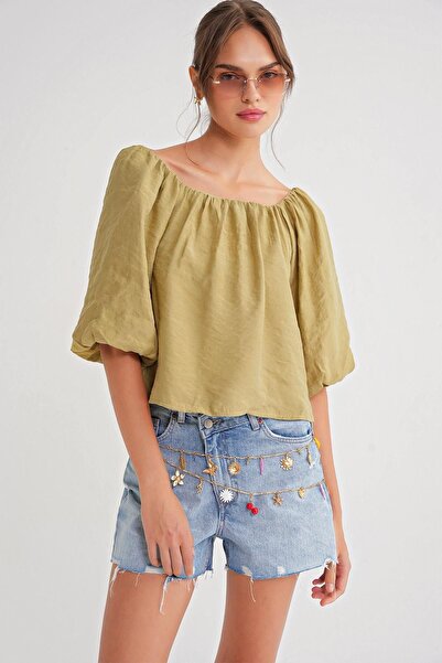 Hiccup Bluză Mixray subțire din modal-poliester cu guler Madonna și detaliu c...