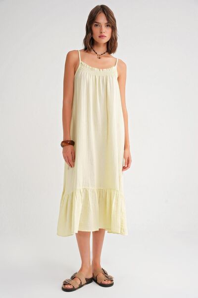 Hiccup Mixray Midi Muslin Dress with Ruffle Detail