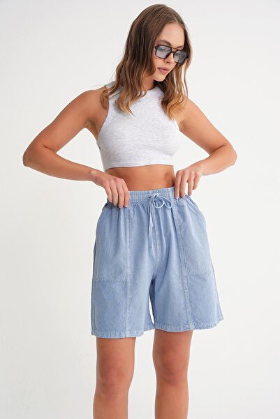 Hiccup Mixray high-waisted cotton mini shorts with drawstring