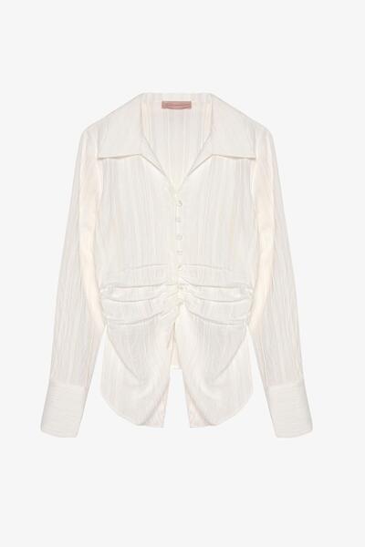 Shoe Box By Quzu Quzu Waist-Tied Buttoned Blouse