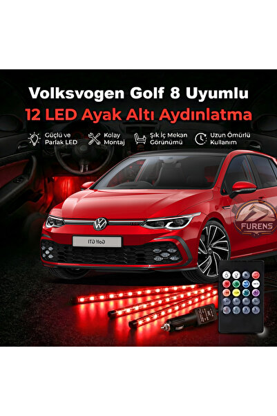 STS Oto Aksesuar Volksvogen Golf 8 Uyumlu RGB Ayak Altı LED 12 Led Kumandalı ...