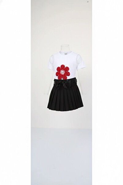 Astra Plus Fusta neagră pentru fetiță, cu flori roșii, costum pentru ocazii s...