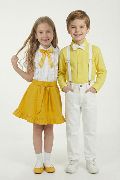 FATELLA 2-dijelna žuta košulja sa volanima za devojčice, žuto odelo za dečake...