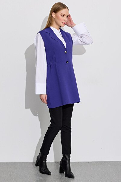 Tığ Triko Belden Büzgülü Rayon Yelek MOR