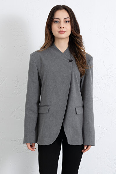 Salih Çelebi High Collar Blazer Jacket 269013 - Gray