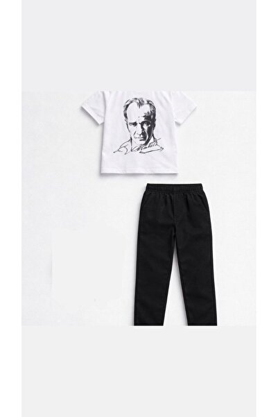 Astra Plus Pantaloni negri pentru băieți, tricou alb Atatürk, costum pentru o...