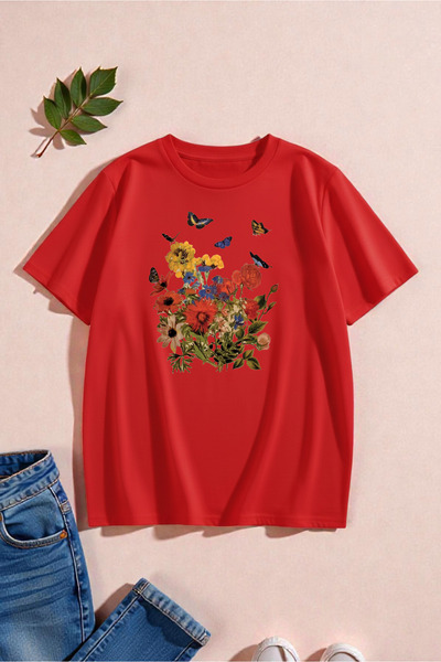 uyguntarz Unisex Colorful Flowers Printed Design Tshirt