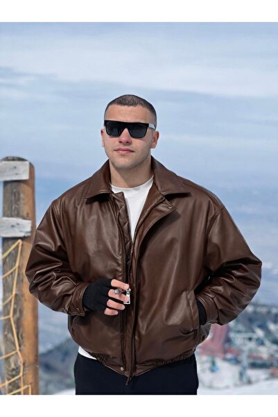 İBOS MODA New Season Inner Lined Oversize Bomber Vintage Men's Loose Leather ...