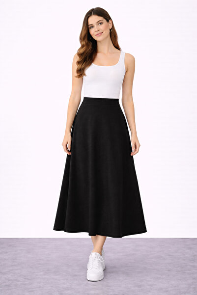 İDOL GİYİM Beli Elastic Waist Soft Textured A-Line Skirt