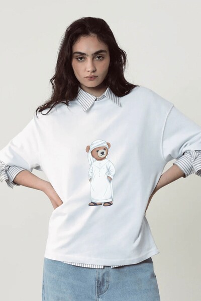 The Champ Clothing Women's Oversize T-Shirt Emirati Bear Printed White – Crew...