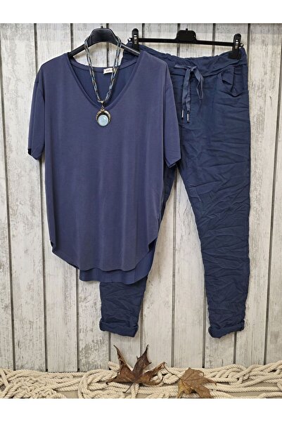 pudubutik V-Neck Jersey T-Shirt Denim Blue