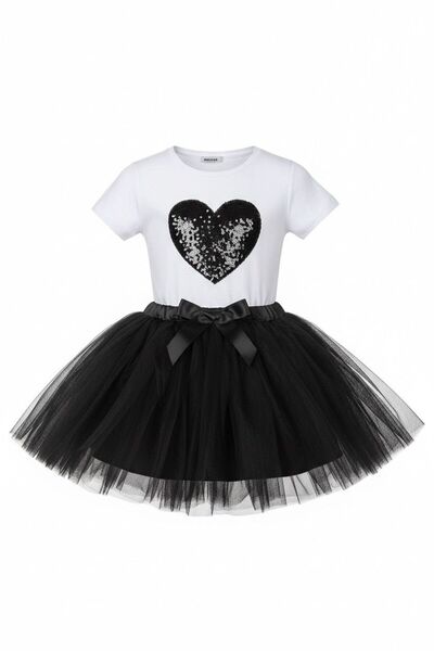 Bonnie Clyde Черна пола за момичета с черна блуза с детайл в сърцевина и долн...