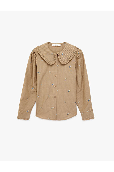 Koton Düğmeli Uzun Kollu Çiçek Nakışlı Bebe Yaka Gömlek