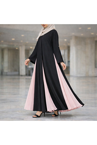 Omnia Black Rose Abaya, a full flared abaya with a wide cut, in black with a ...