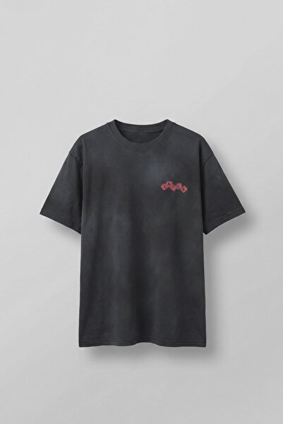 ablukaonline Tricou de bază din bumbac spălat, oversize, pentru bărbați, negru