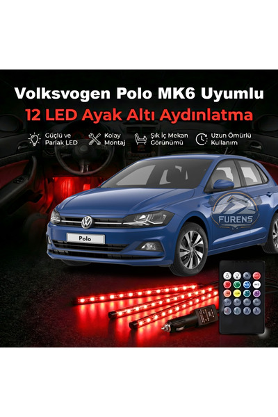 STS Oto Aksesuar Volksvogen Polo MK6 Uyumlu RGB Ayak Altı LED 12 Led Kumandal...