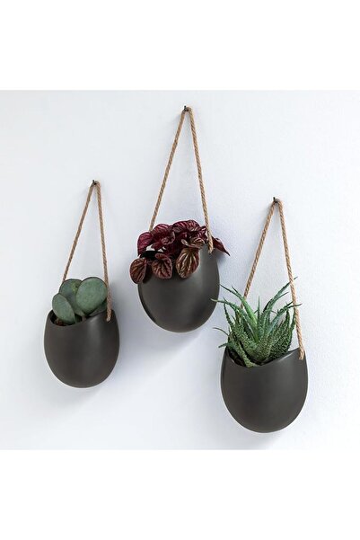 OEM Ghivece de perete, Kazai Ellie, set de 3 piese, ceramică, grafit mat, for...