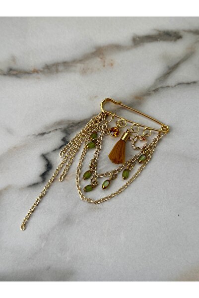 cadeaccessories Yeşil Boncuk Ve Püskül Sallantılı İğne