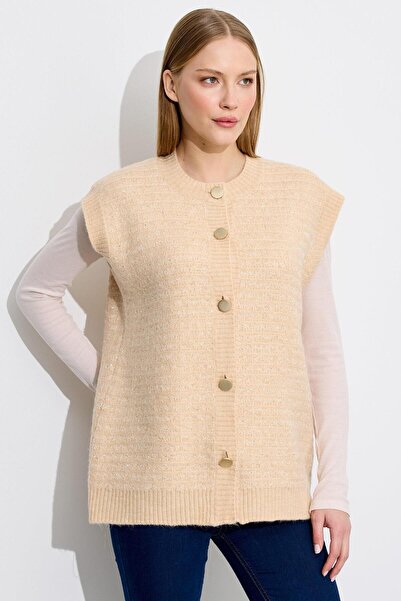 Tığ Triko Pul Detaylı Triko Yelek VANİLYA