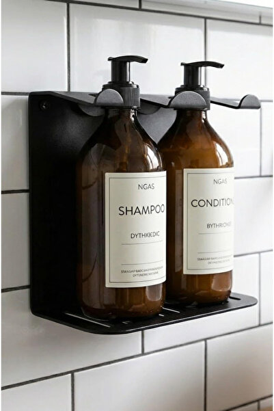 AYGÖREN HOME 2 Bölmeli Yapışkanlı Sıvı Sabunluk Standı Siyah Paslanmaz Metal ...