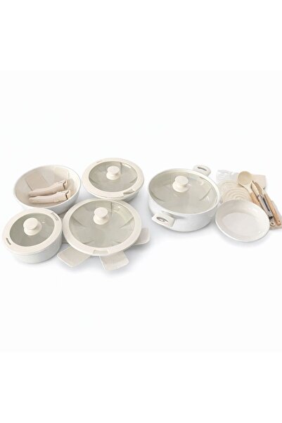 Zilan Non-stick ceramic pots and pans set with lids, 3 pots + 2 pans + utensils