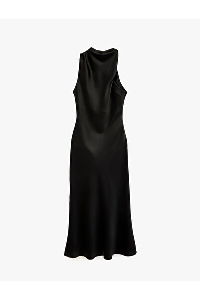 Koton Asimetrik Kolsuz Dik Yaka Uzun Saten Elbise