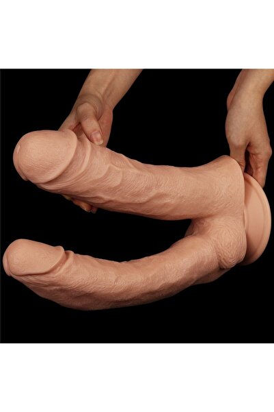 Gerçek Damar Görünümlü Güçlü Vantuz Sayesinde Yapıştırılabilir 30 Cm Çift Başlı Dildo