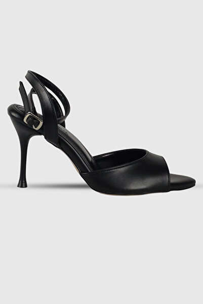 Modezya Belinda Black Matte Ankle Strap Pointed Toe Women's Heeled Shoes