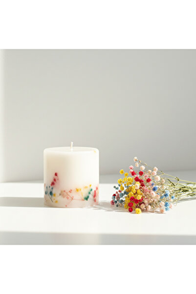 BALMER Decorative botanical scented candle, soy wax, natural flower decoratio...