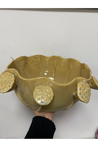 Vitale طبق فاكهة من السيراميك الطبيعي بتصميم زهرة اللوتس كبير الحجم 38×40×15 سم