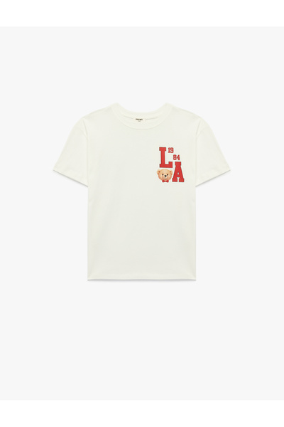 Koton Βαμβακερό μπλουζάκι με κοντό μανίκι με στάμπα αρκουδάκι