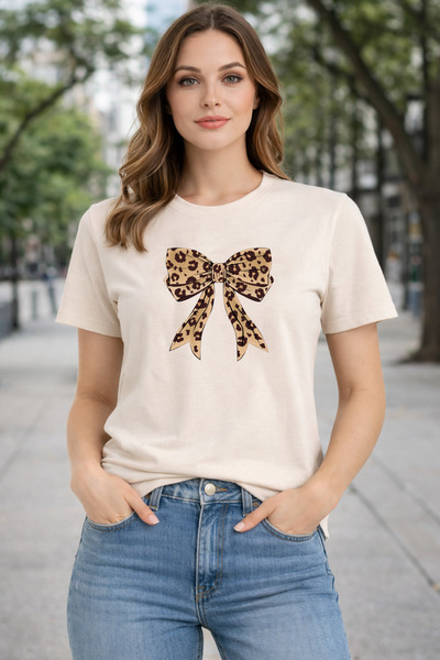 herkesemoda Basic T-Shirt with Ribbon Print Detail