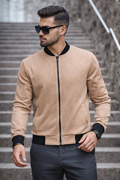 comstar Men's Basic Slim Fit Brown Nubuck Jacket