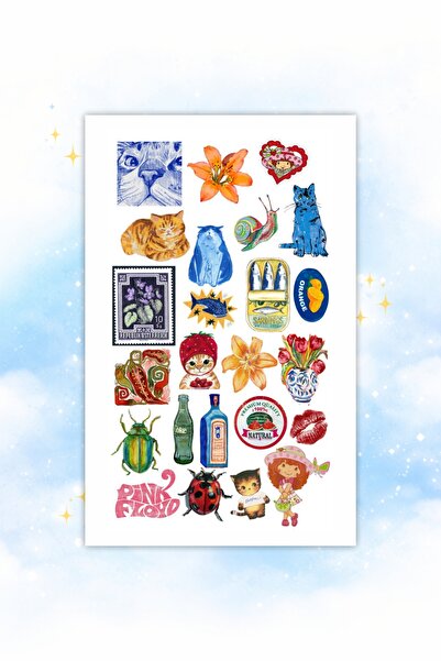 LABELOVE 114’lü Art & Food Sticker Seti | Vintage, Meyve, Balık, Sanat Temalı Dekoratif Etiket