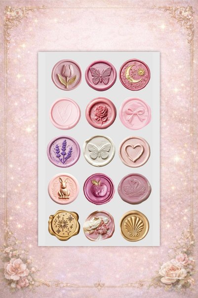 LABELOVE 60+ Tasarımlı Vintage Mühür Sticker – 4 cm Mühür Görünümlü Dekoratif Etiket Seti