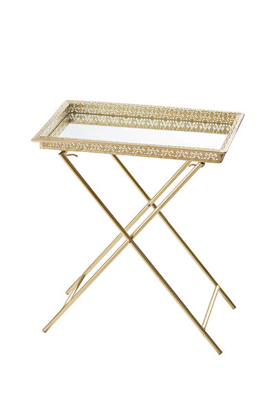 LC LCW HOME Sarı Katlanabilir Ayaklı Aynalı Dekoratif Sehpa