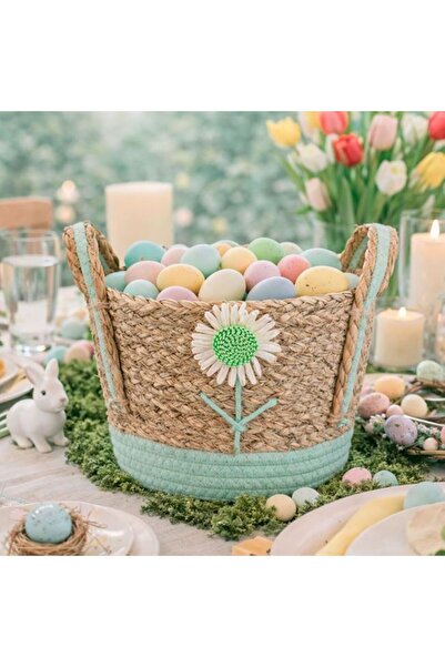 OEM Organizer Basket Decorated with Daisy & Mint Green Details Ø20 x 15 cm