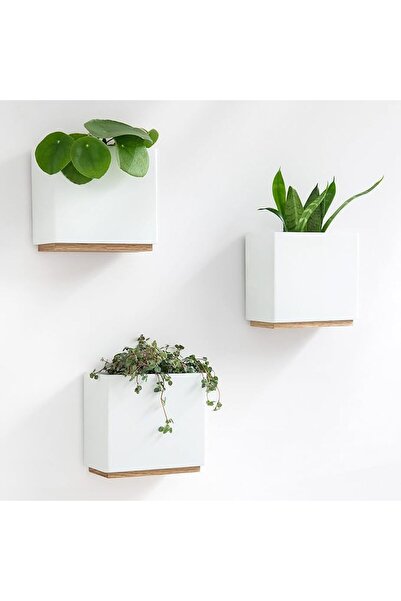 OEM Set de 3 ghivece suspendate Kazai, dreptunghiulare, albe, 7x14x12,7cm