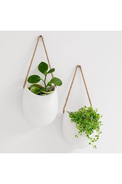 OEM Ghivece de perete, Kazai Ellie, set de 2 piese, ceramică, alb mat, formă ...