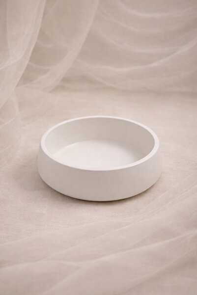 Atiye Studio وعاء زخرفي دائري مصنوع يدويًا من مسحوق الحجر - حامل شموع للديكور...