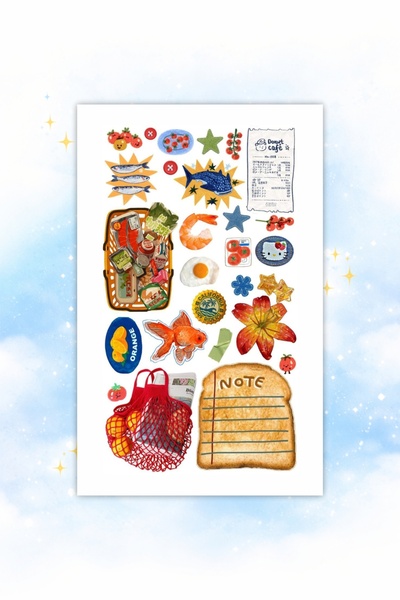 LABELOVE 114’lü Art & Food Sticker Seti | Vintage, Meyve, Balık, Sanat Temalı Dekoratif Etiket
