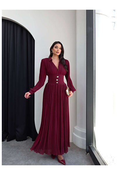 ESRAHELVACI V-Neck Pleated Maxi Dress