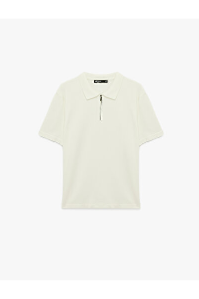 Koton Regular Fit Viscose Half Zipper Short Sleeve Knitwear T-Shirt