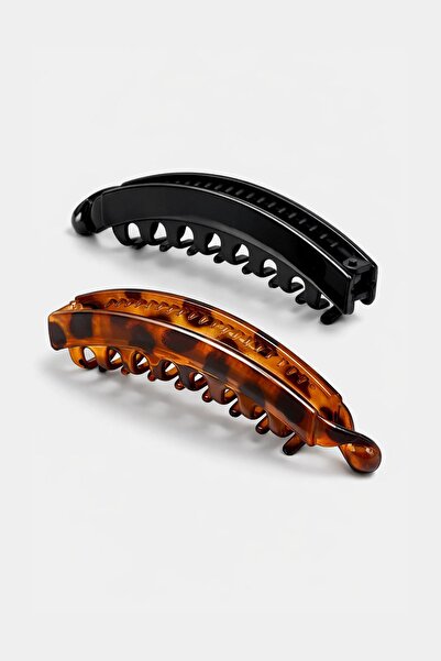 New Obsessions Turtle Patterned and Black Acetate Banana Buckle 2 Pieces