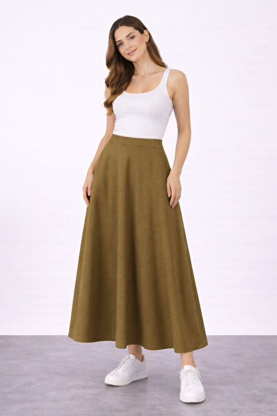 İDOL GİYİM Beli Elastic Waist Soft Textured A-Line Skirt
